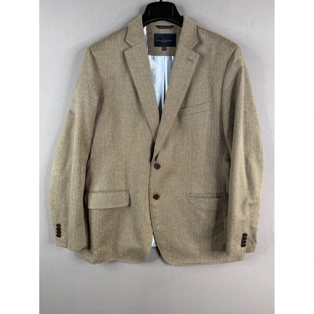 Banana Republic Blazer Mens 44R Brown Herringbone Tailored Fit Cotton Sport Coat